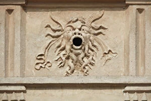 Images Dated 13th December 2021: A Mascaron ornament over the exterior facade of the Palazzo Te courtyard, Mantua