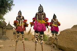 Masked Ceremonial Dogon Dancers, Sangha, Dogon Country, Mali