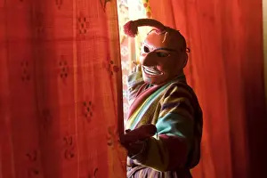 Ceremonies Prints: Masked man, Festival, Trashichhoe Dzong (monastery), Thimpu, Bhutan
