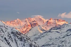 Gran Paradiso Prints: The massif of Gran Paradiso during a winter sunset from Point Helbronner Skyway