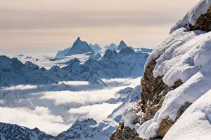 Matterhorn peak in background from La Sale peak in Valais mountains