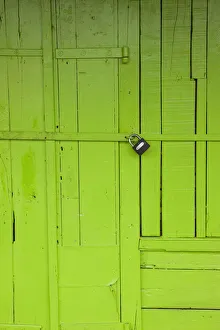 Images Dated 12th February 2009: Mauritius, Southern Mauritius, Mahebourg, green shop door