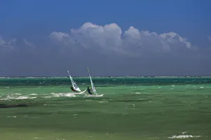 Images Dated 12th February 2009: Mauritius, Western Mauritius, Le Morne Peninsula, windsurfers