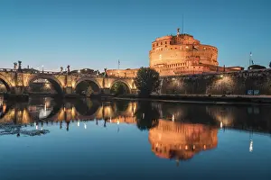 Tiber Prints: Mausoleum of Hadrian (Castel sant'Angelo) reflected in the Tiber river at dusk