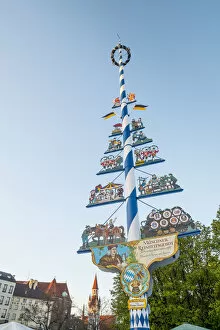 The maypole at Viktualienmarkt, Munich, Bavaria, Germany