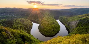 Images Dated 14th May 2020: Meander of Vltava River at sunset seen from Maj viewpoint, Teletin, Krnany, Benesov District