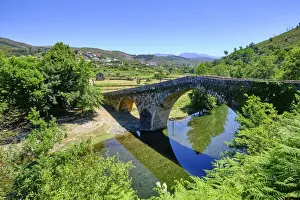 Beira Alta Prints: Medieval bridge crossing the Alva river in Alvoco das Varzeas. Serra do Acor, Portugal