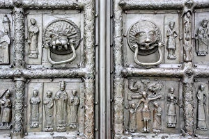 Images Dated 6th November 2012: Medieval bronze doors on western portal of Saint Sophia Cathedral, Veliky Novgorod