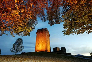 The medieval castle of Montalegre, dating from the 13th century, at sunset in Autumn