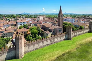 Masonry Prints: medieval city walls of Montagnana and the Church of San Francesco