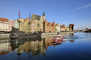 The medieval crane (Zuraw) at the Old Town and the Motlawa river in Gdansk. Poland