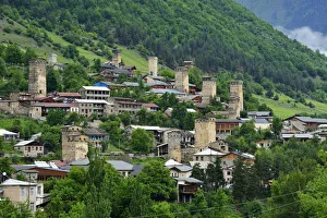 Medieval defensive towers at the mountain village of Mestia. A UNESCO World Heritage Site