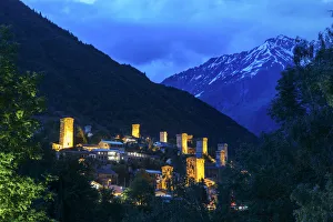 Medieval defensive towers at the mountain village of Mestia. A UNESCO World Heritage Site Medieval defensive towers at the mountain village of Mestia. A UNESCO World Heritage Site