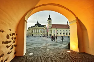 Historic City Prints: Medieval street, Piata Mare. Sibiu, Transylvania. Romania