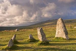 Megalithic standing stones, part of Merrivale stone row, Dartmoor, Devon, England