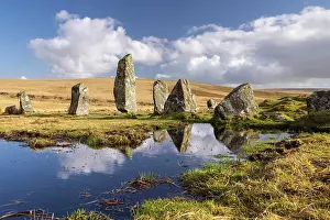 Stone Circle Prints: Megalithic standing stones at Down Tor (or Hingston Hill) Stone Circle in Dartmoor National Park