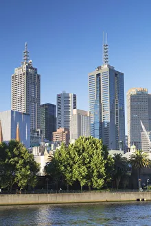Melbourne skyline along Yarra River, Melbourne, Victoria, Australia