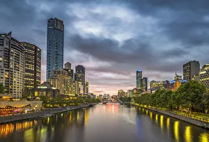 Melbourne, Victoria, Australia. Cityscape with Eureka Tower from the Yarra river at dusk