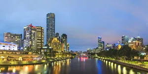 Melbourne, Victoria, Australia. Cityscape with Eureka Tower from the Yarra river at dusk