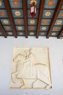 Ornamental Collection: Memorial Carving in Trogirs historic Town Hall, Stari Grad (Old town), Trogir, Dalmatia