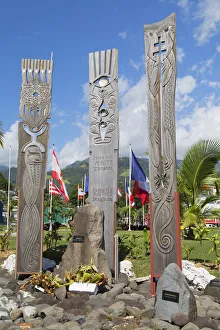 French Polynesian Prints: Memorial to nuclear testing in Jardins de Paofai, Pape ete, Tahiti, French