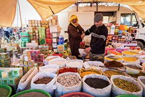 Men at market stall, Skoura, Morocco