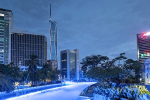 Merdeka 118 Prints: Merdeka 118 skyscraper and River of Life at dusk, Kuala Lumpur, Selangor, Malaysia