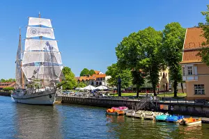Sails Prints: The Meridianas Sailing Ship on the Dane River, Klaipeda, Lithuania