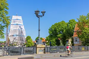 Sails Prints: The Meridianas Sailing Ship on the Dane River, Klaipeda, Lithuania