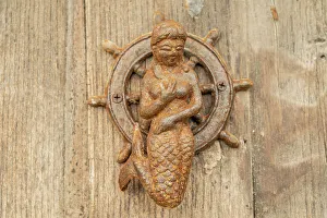Mermaid Prints: Mermaid door knocker, St Ives, Cornwall, England, UK