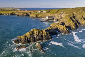 Images Dated 28th May 2021: Merope Rocks and the Padstow Lifeboat Station on Trevose Head, Cornwall, England