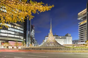 Chubu Prints: Meta spiral sculpture at dusk, Nagoya, Japan