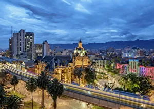 Aburra Valley Gallery: Metro, Rafael Uribe Uribe Palace of Culture and Plaza Botero at dusk, Medellin, Antioquia