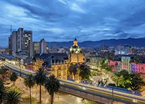 Palace Of Culture Prints: Metro, Rafael Uribe Uribe Palace of Culture and Plaza Botero at dusk, Medellin, Antioquia