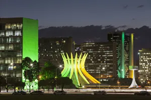 Federal District Prints: Metropolitan Cathedral and Esplanade of Ministeries at dusk, Brasilia, Federal District