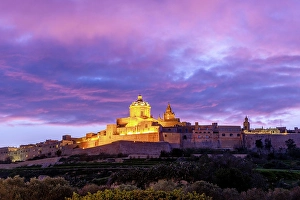 House Of Worship Prints: The Metropolitan Cathedral of Saint Paul at Dusk, Mdina, Malta, Southern Europe