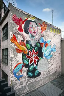 Murals Prints: Mexico, Mexico City, Wall Mural of the Artist Frida Kahlo