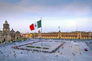 Images Dated 24th February 2016: Mexico, Mexico City, Zocalo, Main Square, Lowering Of The Mexican Flag, National Palace