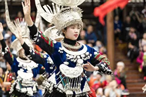 Images Dated 30th August 2018: Miao singing and dancing show, Xijiang Thousand Houses Miao Village, Guizhou, China