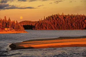 Lake Superior Prints: Michipicoten River sandbar with rising harvest moon- supermoon