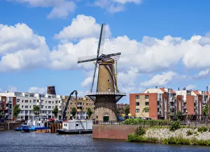 Middenkous Port and Windmill in Delfshaven, Rotterdam, South Holland, The Netherlands
