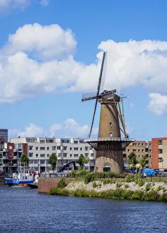 Borough Prints: Middenkous Port and Windmill in Delfshaven, Rotterdam, South Holland, The Netherlands