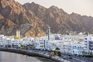 Images Dated 2007 December: Middle East, Oman, Muscat, Mutrah, elevated view along the Corniche, latticed houses