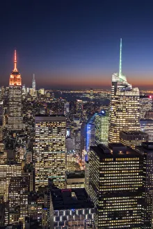 Rockefeller Center Prints: Midtown Manhattan skyline at night, New York, USA