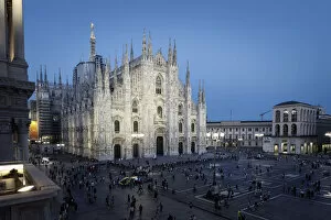 Milan Cathedral after sunset from above Lombardy, Italy