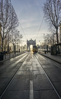 Floor Prints: Milan, Lombardy, Italy. Classic tram of Milan