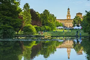 Parks Prints: Milan, Lombardy, Italy. Sforza castle and Simplon park