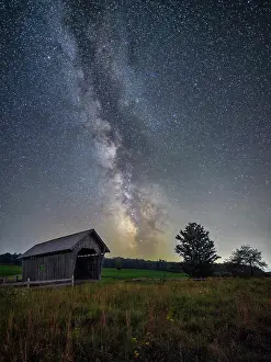 Timber Prints: Milky Way over the A.M. Foster Bridge, Green Mountains, Cabot, Vermont, USA