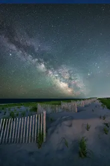 Orleans Prints: Milky Way over beach fence at Nauset Beach, Cape Cod, Orleans, Massachusetts, USA
