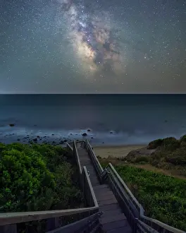 Michael Blanchette Prints: Milky Way over beach stairs on Block Island, Rhode Island, USA